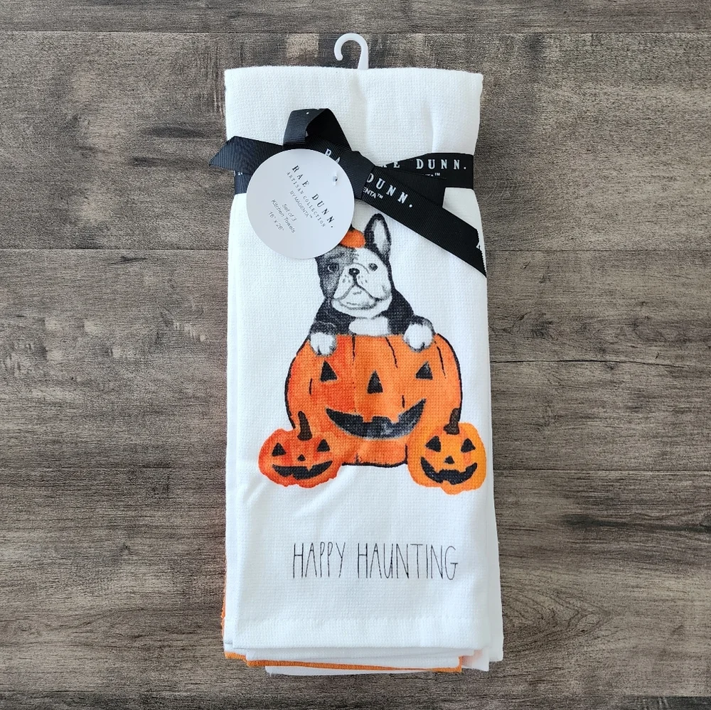 Frenchie Happy Haunting Kitchen Towel Set Of 3 - Rae Dunn By Magenta NWT